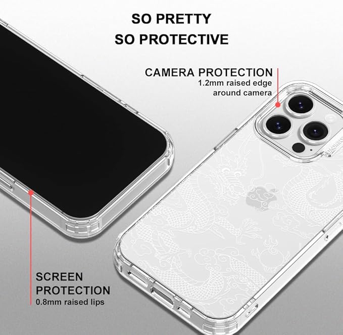 MOSNOVO Case for iPhone 16 Pro, [Buffertech 6.6ft Military-Grade Drop Protection] [Anti Peel Off Tech] Clear TPU Bumper Phone Case Cover Design - White Dragon