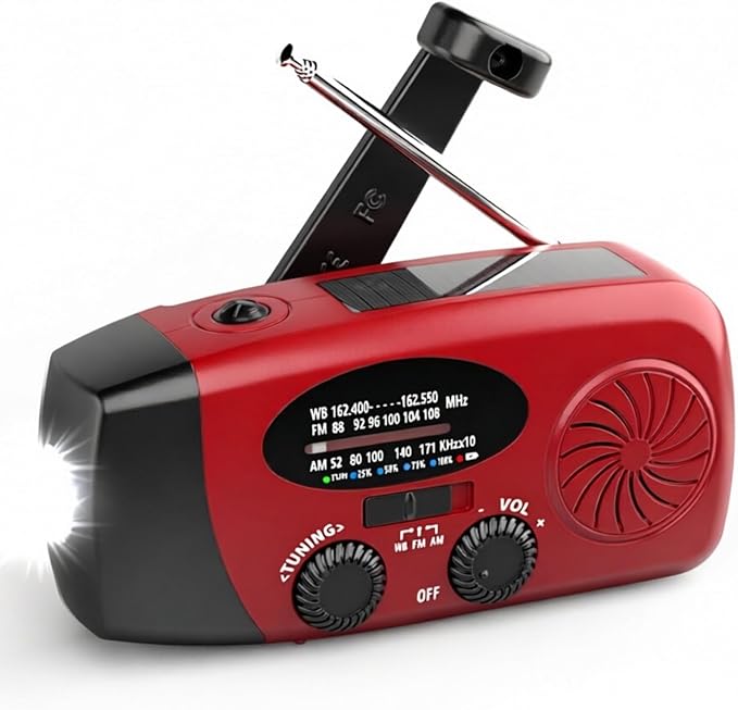 18500mWh Weather Emergency Radio, Portable Solar AM/FM/NOAA Hand Crank Radio, Cell Phone Charger with SOS, 1W LED Flashlight, Headphone Jack, Power for Emergency Preparedness (5000mAh Red)