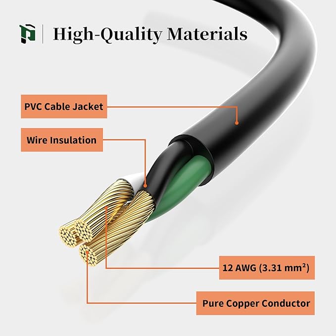 PLUGTUL Outdoor Extension Cord 6FT, 12 Gauge Extension Cord with Lighted End, Heavy Duty,15A 1875W SJTW, ETL Listed, Great for Garden and Home, Black