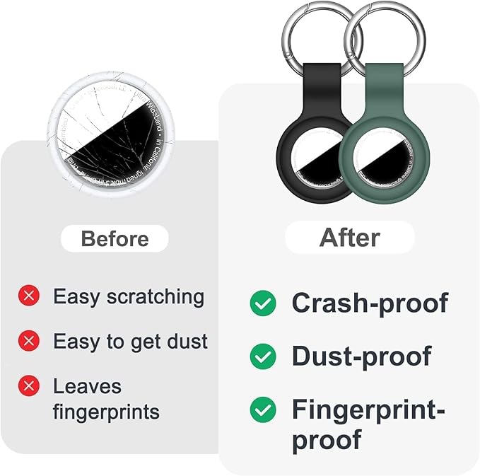 Linsaner [2 Pack] Car Key Chain Compatible with Automotive Key Fob, Anti-Lost for Air Tag Holder for Vehicle Keys, Silicone Keychains Car Accessories for Men Women, Black/Dark Green