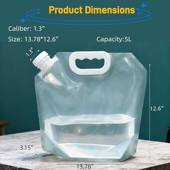 4 Pack 5L BPA Free Collapsible Water Tank Container Portable Lightweight Space Saving Outdoor Folding Water Bag for Sport Hiking Camping Riding Mountaineer