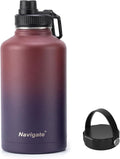 Navigate 64 oz Insulated Stainless Steel Sports Water Bottle with Spout & Handle Lids,Wide Mouth Water Jug with Double Walled Leak Proof Keep Cold for 24 Hrs Hot for 12 Hrs, Red to Black