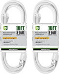 EP 2 Pack 10 Ft Outdoor Extension Cord - 16/3 SJTW White Electrical Cable with 3 Prong Grounded Plug