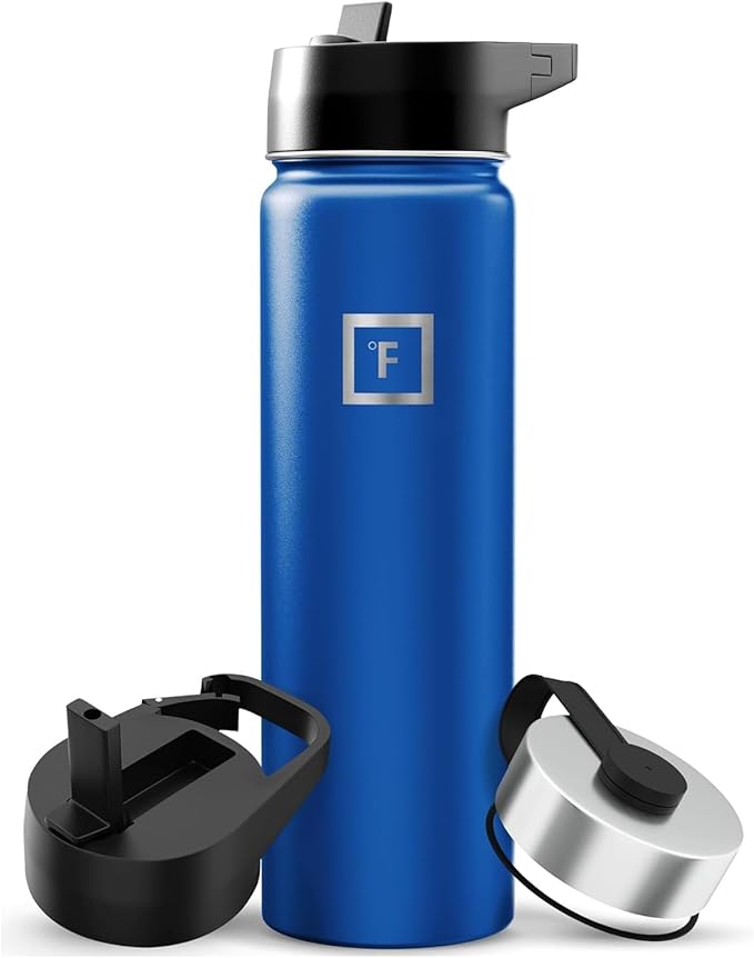 IRON °FLASK Camping & Hiking Hydration Flask with Straw, Wide Mouth Insulated Stainless Steel Sports Water Bottle - 22 oz Twilight Blue