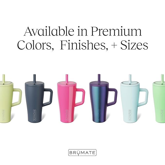 BrüMate Era 20 oz Tumbler with Handle and Straw | 100% Leakproof Insulated Tumbler with Lid and Straw | Made of Stainless Steel | Cup Holder Friendly Base | 20oz (Neon Pink)