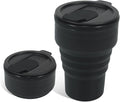 Foldable Silicone Water Bottle 13oz - Collapsible Travel Cup, BPA-Free, Leak-Proof - Portable Reusable Drinking Bottle for Camping, Hiking, Gym, Office - Black