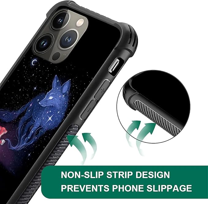 for iPhone 12 Pro Max Case, Galaxy Fox Wolf Pattern Graphic Design Girl Boy Soft Silicone Hard Acrylic Shock Protection for iPhone 12 Pro Max