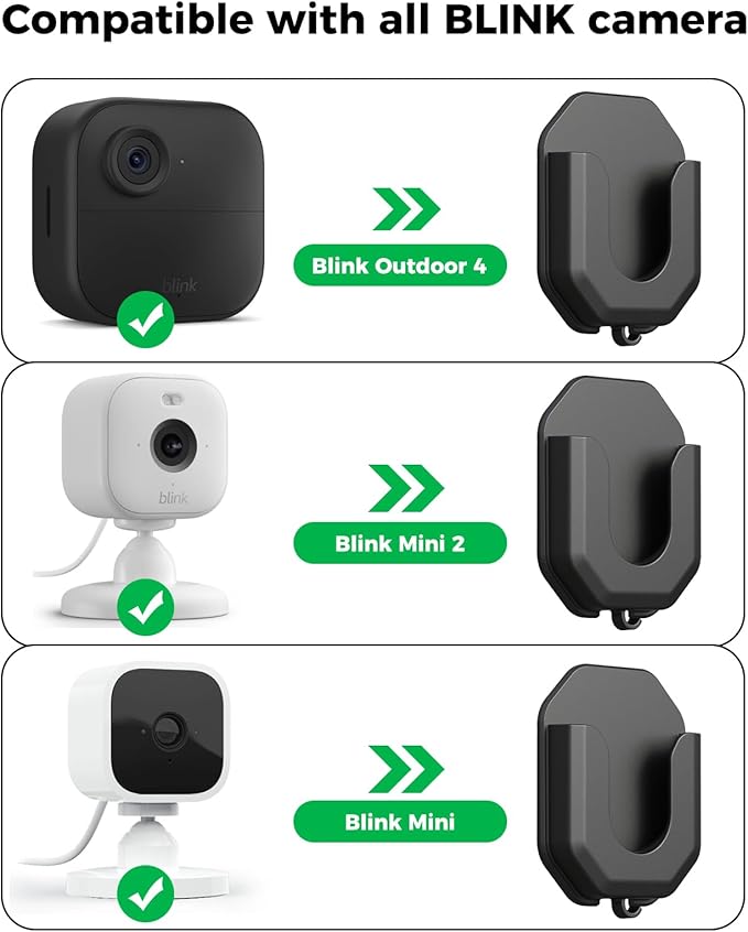 3 Pack Blink Camera No Drill No Screws Wall Mount Bracket for Blink Outdoor 4/Outdoor 2K+/Mini /Mini 2K+ /Indoor Camera, HBV Adhesive Mount