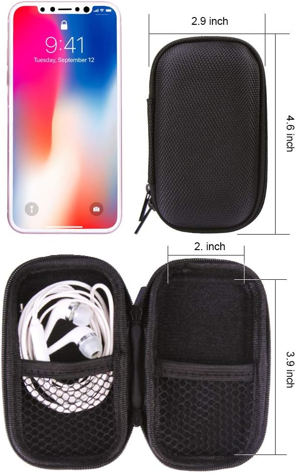 Portable Hard EVA Case, Hootek Protective Hard Shell Travel Carrying Case Bag with Dual Zipper and Metal Carabiner for MP3 Players, USB Cable, Earphones, Memory Cards, U Disk, Lens Filter, Keys, Coins