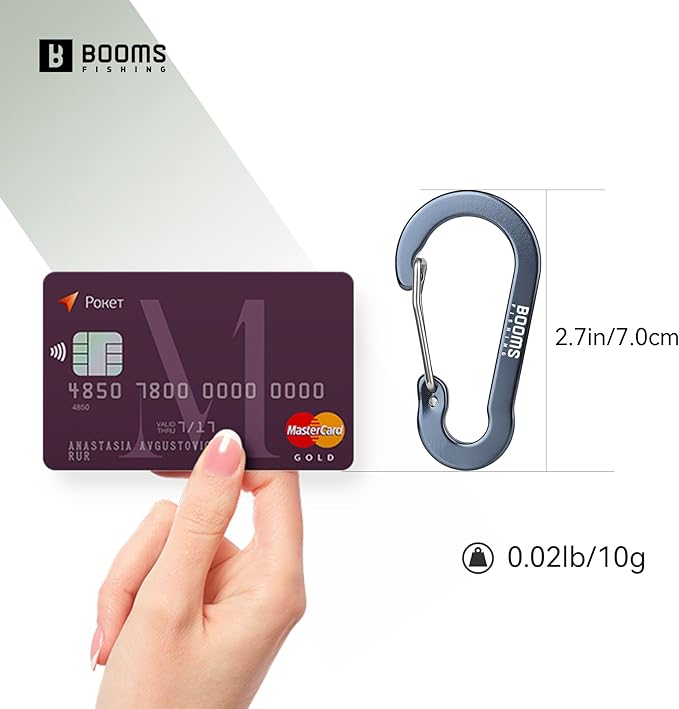 Booms Fishing CC5 Multi-Use Carabiner Clips, 10 Pack 2.7" Small Caribeener Clips, Mini Keychain Aluminum Caribeaner Clip