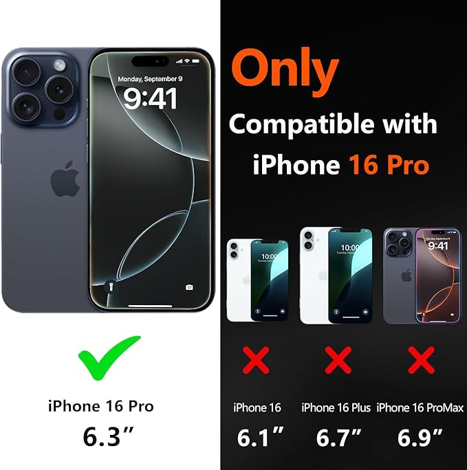 for iPhone 16 Pro Case [Shockproof] [Dropproof] [with Screen Protector ] Heavy Duty Protection Phone Case Cover - Black