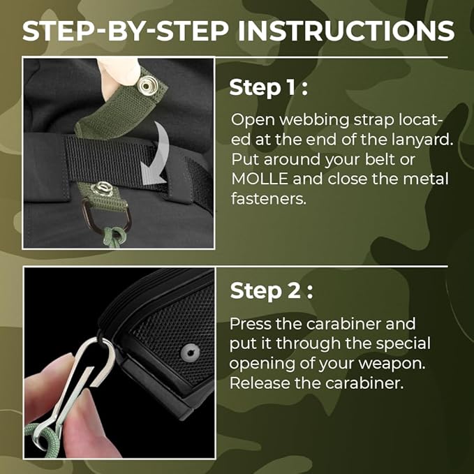 TECEUM Tactical Pistol Lanyard – 3+ Colors – Equipment Accessories for Military, Police, Security & Personal Use – Spring Safety Strap with D-Ring Keeper – Anti-Loss Elastic Coil for Belt or MOLLE