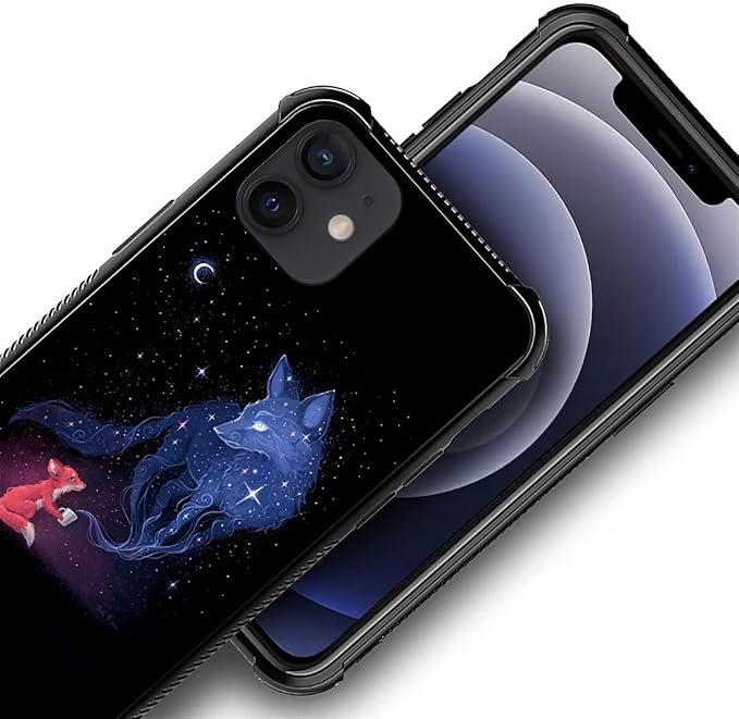 for iPhone 11 Case, Galaxy Fox Wolf Pattern Graphic Design Girl Boy Soft Silicone Hard Acrylic Shock Protection for iPhone 11