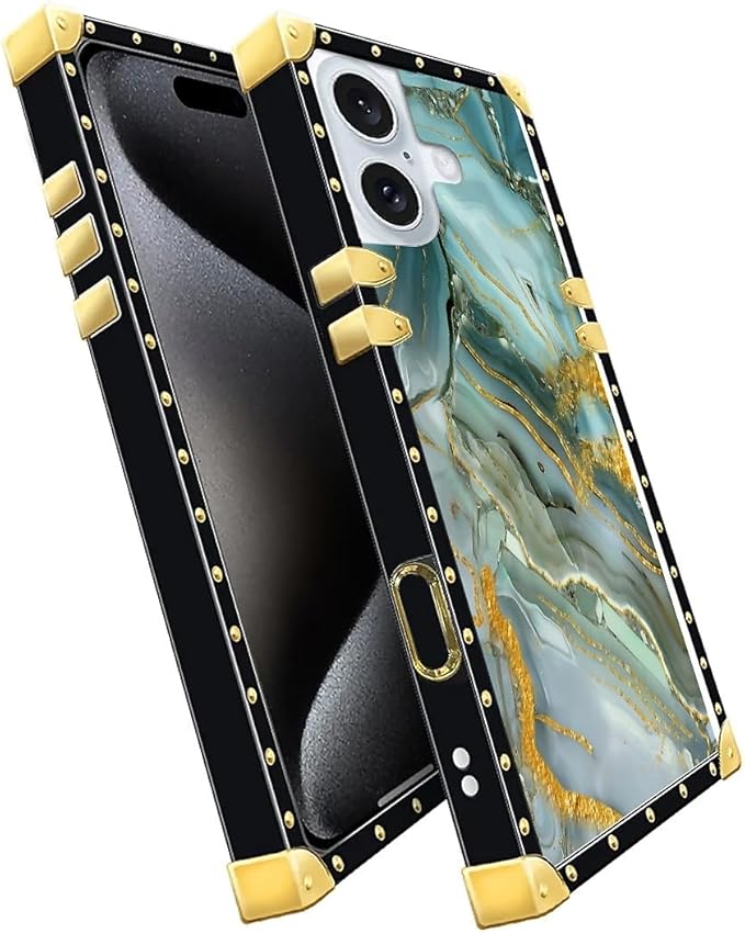 Compatible with iPhone 16 Plus Case, Golden Texture Marble Veining Luxury Golden Decoration for Girl Women Soft TPU Shockproof Protective Hard PC Back for iPhone 16 Plus