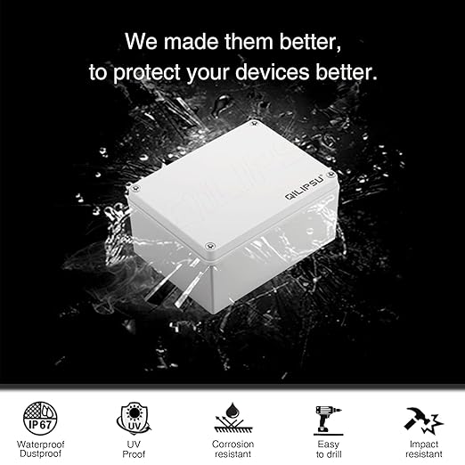 QILIPSU Junction Box with Mounting Plate 200x150x100mm, ABS Plastic DIY Electrical Project Case IP67 Waterproof Dustproof Enclosure Grey (7.9"x5.9"x3.9")