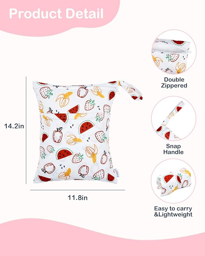 ALVA ALVABABY 2pcs Waterproof Wet Dry Bags,Reusable with Two Zippered Pockets,Baby Cloth Diaper,Travel,Beach,Pool,Daycare,Soiled Baby Items,Yoga Gym Bag,Swimsuits or Wet Clothes 2LW02