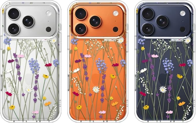 MOSNOVO for iPhone 17 Pro Case | Military Grade 6.6ft Drop Tested | Camera Control | Clear with Floral Garden Design