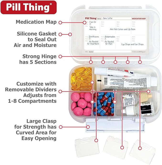 8 and12 Compartment Large Pill Cases with Airtight Seal - Silicone Gasket Waterproof Med Box with Medication Map (Combo Pack - 8 & 12 Compartment)
