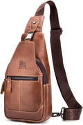 Hebetag Leather Sling Bag Crossbody Backpack for Men Women Outdoor Travel Camping Hiking Shoulder Chest Day Pack Casual Daypack, Brown