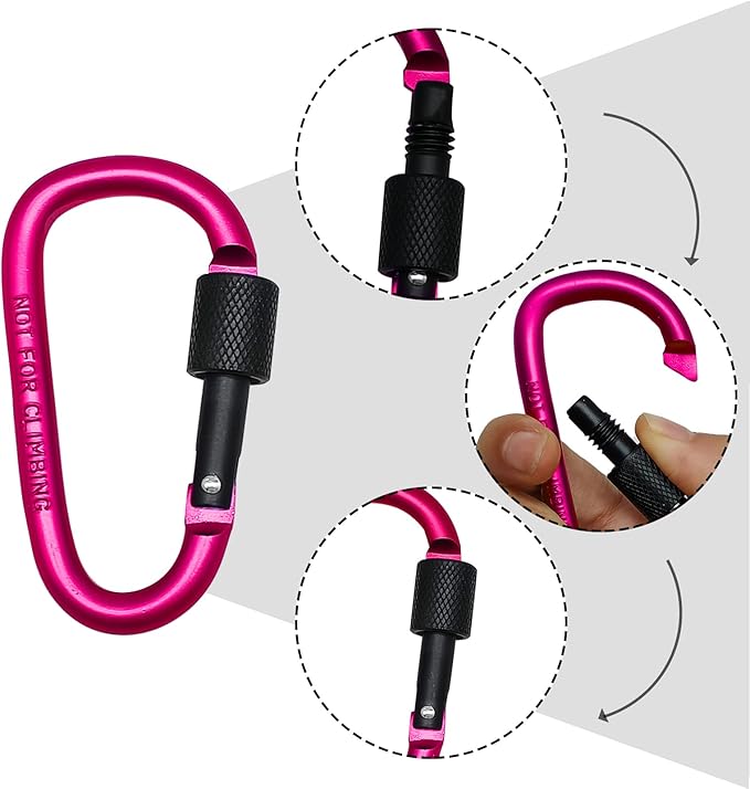 6 Pack Small Locking Carabiner, 3 Inch Aluminum D-Shape Snap Hook with Screw Gate for Hiking, Camping, Fishing&Backpack(Not for Climbing)