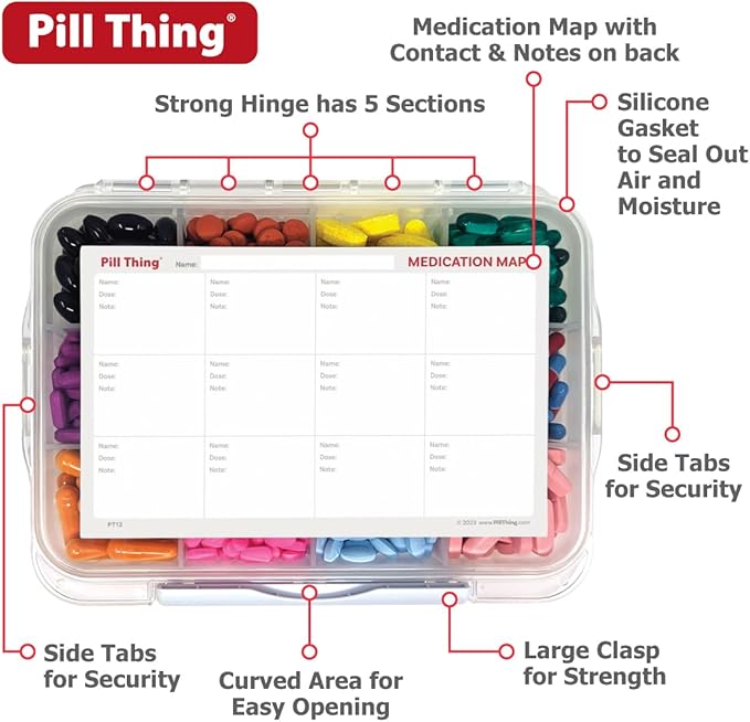8 and12 Compartment Large Pill Cases with Airtight Seal - Silicone Gasket Waterproof Med Box with Medication Map (Combo Pack - 8 & 12 Compartment)