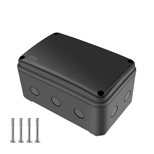 Nineleaf Black Waterproof Outdoor Electrical Box,1PK Plastic Junction Box,IP66 External Electrical Project Enclosure,7 1/8" x 4 1/2 "x 4" inch(181x111x100 mm),Fit M20X1.5mm Cable Gland for Outside Use