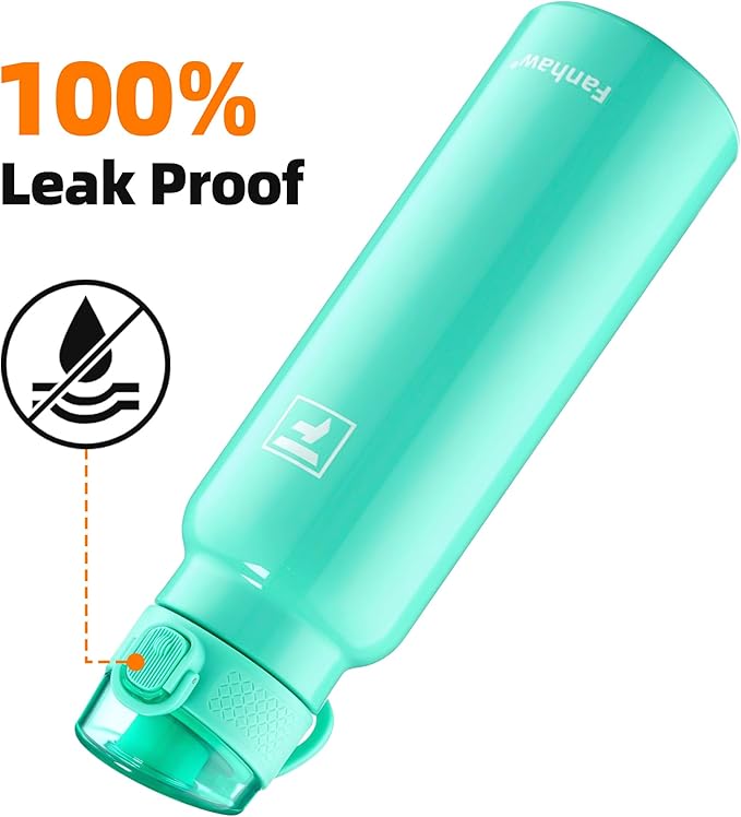 Fanhaw Daylite Series 24 oz Stainless Steel Insulated Water Bottle with Silicone Spout Lid, Double-Wall Vacuum Leakproof Metal Bottle, Anniversary Birthday Gift for Kids, Women & Men (Bianchi Green)