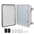 IP67 Waterproof Junction Box with Inner Door, ABS Plastic Electrical Enclosure with Stainless Steel Latch, Hinged Cover Electric Box with Mounting Plate, Wall Brackets & Cable Glands 290x190x140