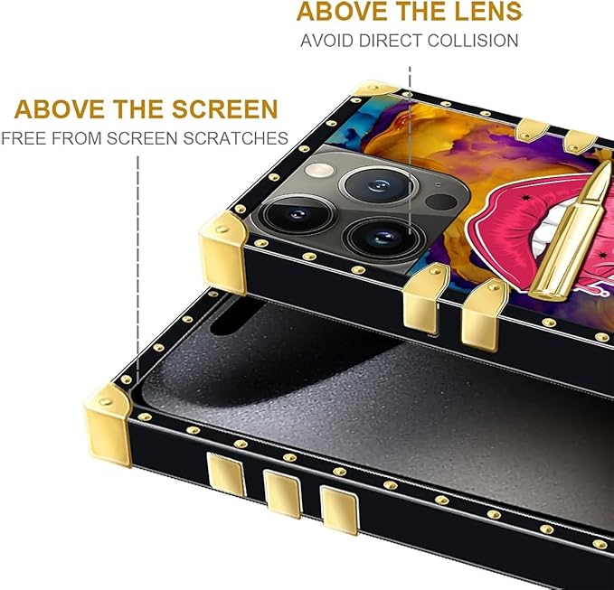 Compatible with iPhone 16 Pro Case, Cool Corlorful Lip Marble Luxury Golden Decoration for Girl Women Soft TPU Shockproof Protective Hard PC Back for iPhone 16 Pro