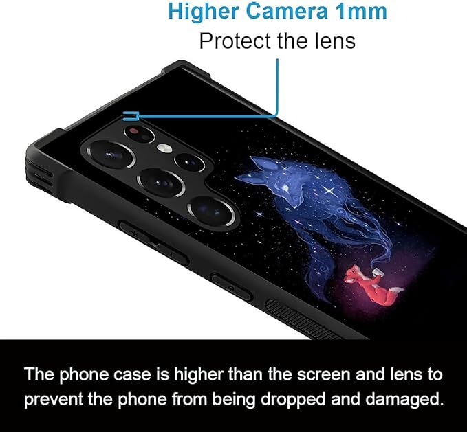 for Samsung Galaxy S22 Ultra Case, Galaxy Fox Wolf Pattern Graphic Design Girl Boy Soft Silicone Hard Acrylic Shock Protection for Samsung Galaxy S22 Ultra