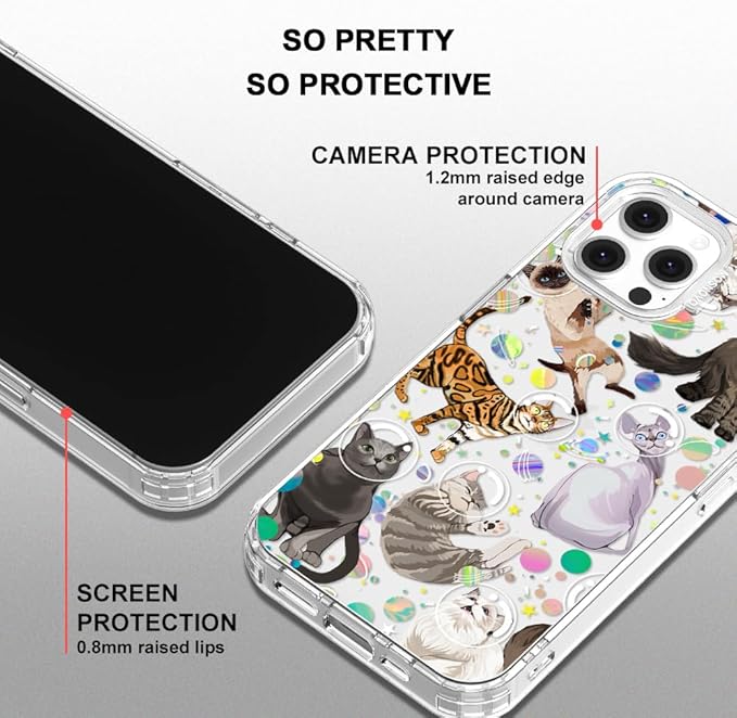 MOSNOVO Case for iPhone 12 & iPhone 12 Pro, [Buffertech 6.6ft Military-Grade Drop Protection] [Anti Peel Off Tech] Clear TPU Bumper Phone Case Cover Design - Space Cat