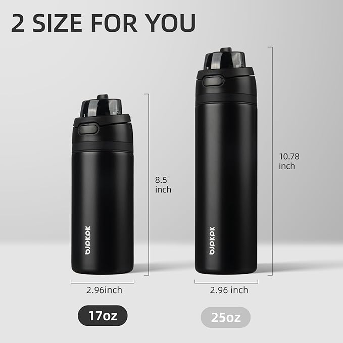 BJPKPK 17oz Insulated Water Bottle with 2-1 Straw Spout Lid, Stainless Steel Metal Water Bottles with Carry Handle, BPA Free, Leak-Proof, Fits in Car Cup Holder, Thermo for Sports,Black