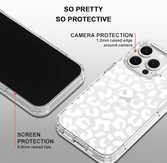 MOSNOVO Case for iPhone 16 Pro, [Buffertech 6.6ft Military-Grade Drop Protection] [Anti Peel Off Tech] Clear TPU Bumper Phone Case Cover Design - White Leopard Print