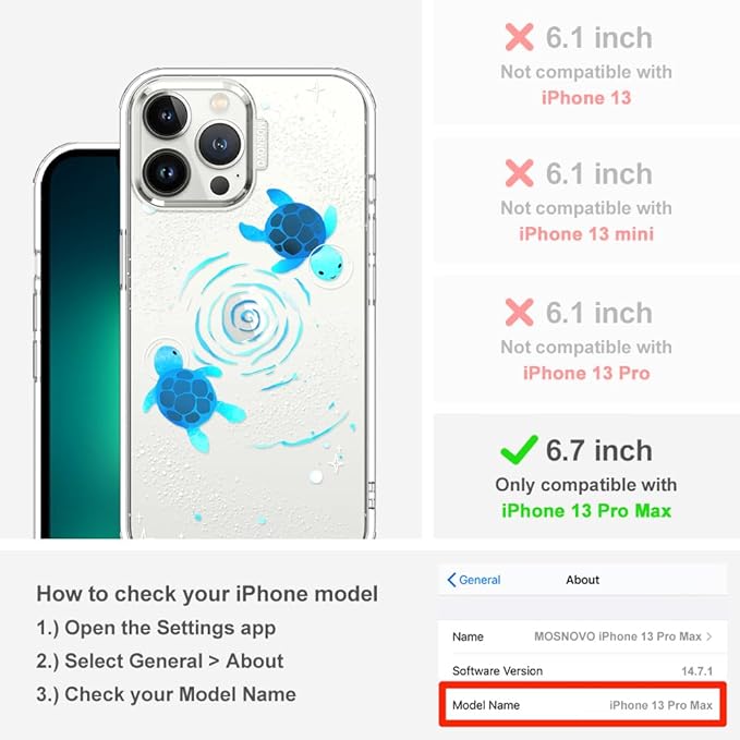 MOSNOVO Case for iPhone 13 Pro Max, [Buffertech 6.6ft Military-Grade Drop Protection] [Anti Peel Off Tech] Clear TPU Bumper Phone Case Cover Design - Space Turtle