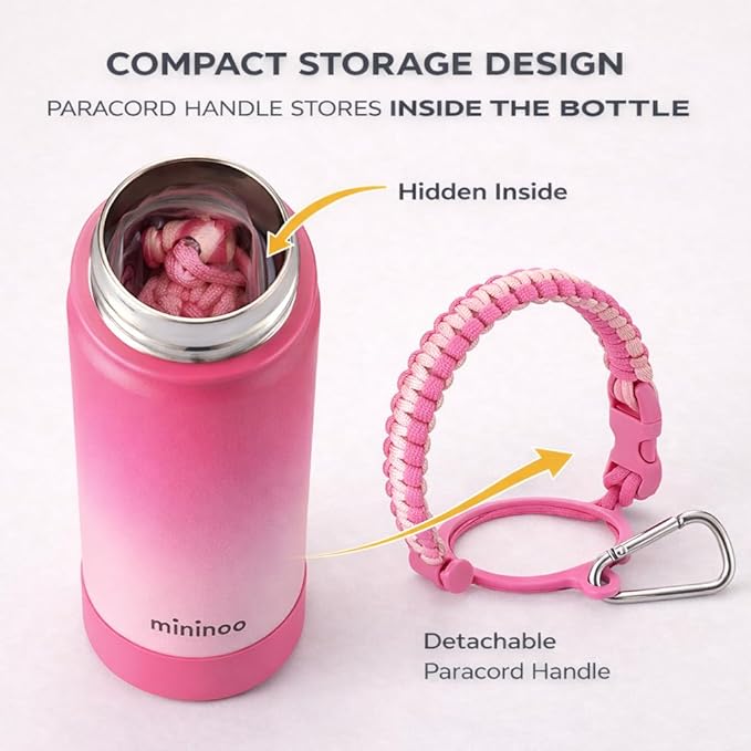 mininoo Insulated Stainless Steel Water Bottle with Straw and Lid for Sports, 24 oz, Sweet Peach
