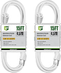 EP 2 Pack 15 Ft Outdoor Extension Cord - 16/3 SJTW White Electrical Cable with 3 Prong Grounded Plug