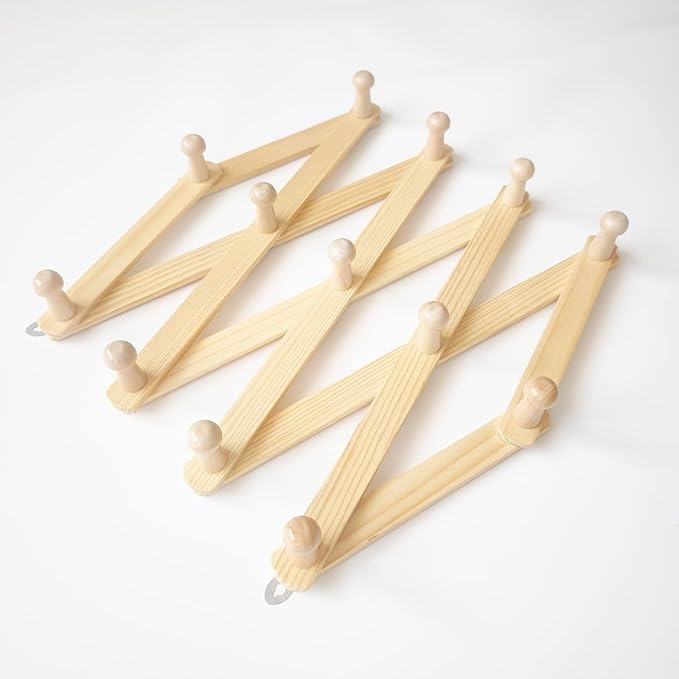 AMAPON Accordion Style Expandable Wall Wooden Coat Rack 13 Hooks (Pegs) Hang Hats Jackets Coffee Mug Purses Necklaces Towels Cap Leash Scarves Data Line Kitchenware