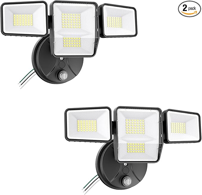 70W Dusk to Dawn Flood Lights Outdoor Lighting, 7000LM Dusk Till Dawn Floodlight, 4 Heads LED Security Light with Photocell, IP65 Waterproof, 6500K Daylight for Yard Garage Porch 2 Pack Black