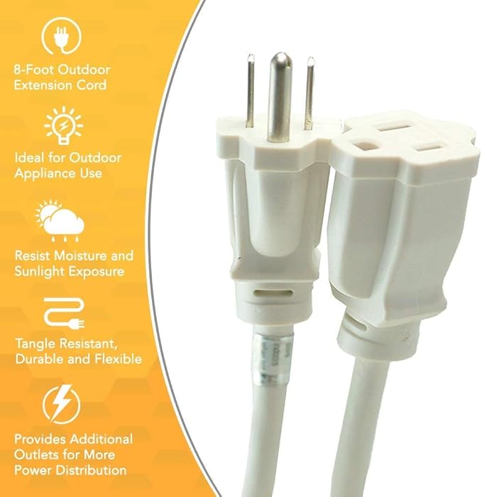 Woods 277563 Outdoor Extension Power Block; Weatherproof with Reinforced Blades; Heavy Duty Vinyl Jacket; Durable Cord; Tangle Free; 8-Foot; White