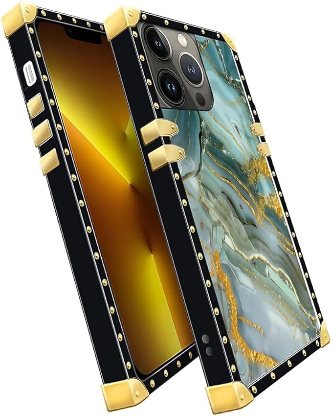 Compatible with iPhone 13 Pro Case, Golden Texture Marble Veining Luxury Golden Decoration for Girl Women Soft TPU Shockproof Protective Hard PC Back for iPhone 13 Pro