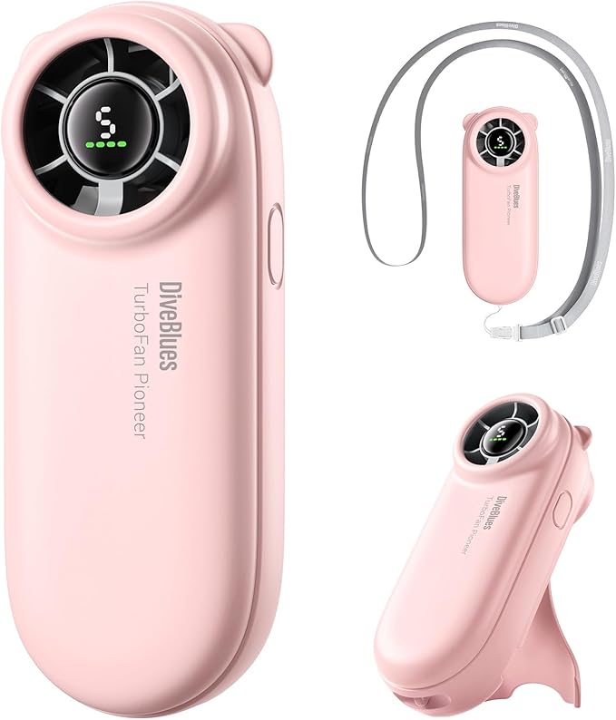 Diveblues TurboBear Portable Handheld Turbo Fan, 5 Gear Wind, Travel Essentials, Small Hand Held Fan Rechargeable, Mini Personal Fans Cooling, Battery Powered, Pocket Cute Gifts Women