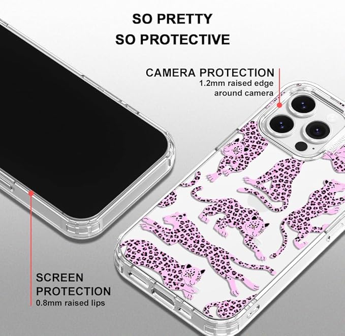 MOSNOVO Case for iPhone 13 Pro, [Buffertech 6.6ft Military-Grade Drop Protection] [Anti Peel Off Tech] Clear TPU Bumper Phone Case Cover Design - Pink Leopard