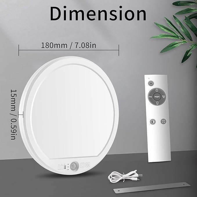 USB C Rechargeable Motion Sensor Ceiling Light 750LM with Remote, 3000K 4000K 6500K Magnetic No Wiring LED Ceiling Light Battery Powered for Shower Stairs Hallway Porch Pantry Garage Patio Shed