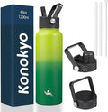 Konokyo 40oz Insulated Water Bottle Stainless Steel Sport Bottles with 3 Lids,Bamboo Grove