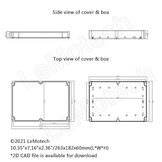LeMotech Electrical Box ABS Plastic Project Box IP65 Waterproof Junction Box Project Case Universal Enclosure for Electronics Black 10.3X 7.1x 2.3 inch (263x182x60mm)（Pack of 1