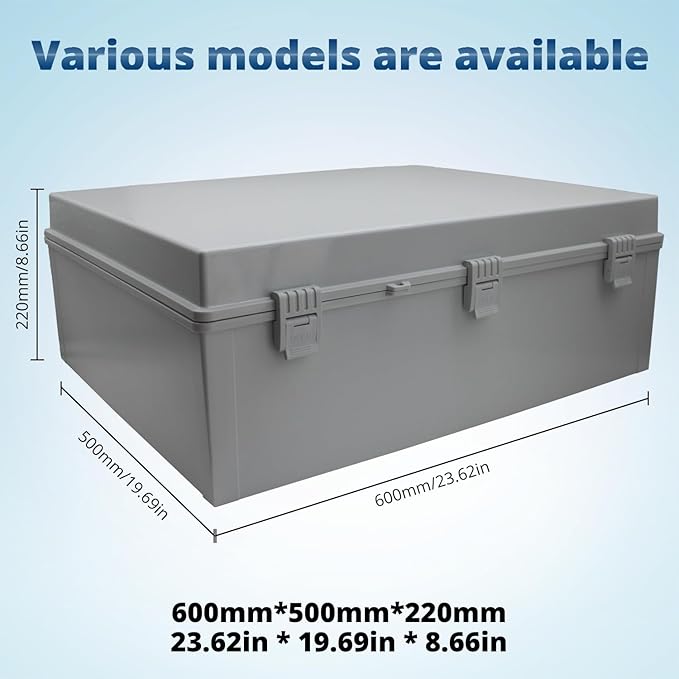MAKERELE Large Junction Box Waterproof Plastic IP67 Vented Outdoor Enclosure Box 2 NPT 1”Glands and Adjustable Clamp*2 Hinged Cover Junction Box Plastic (23.6"*19.7"*8.7")
