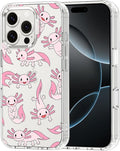 MOSNOVO Case for iPhone 16 Pro, [Buffertech 6.6ft Military-Grade Drop Protection] [Anti Peel Off Tech] Clear TPU Bumper Phone Case Cover Design - Pink Axolotl