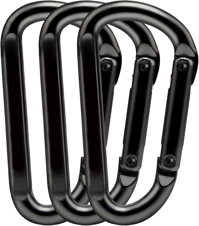 EZYA Heavy Duty Carabiner Clips, 860lbs - 3" Iron Carabiners for Keys, Gym, Camping, Hiking Accessories - D-Ring Keychain Hooks for Hammocks, Backpacks, Outdoor Gear