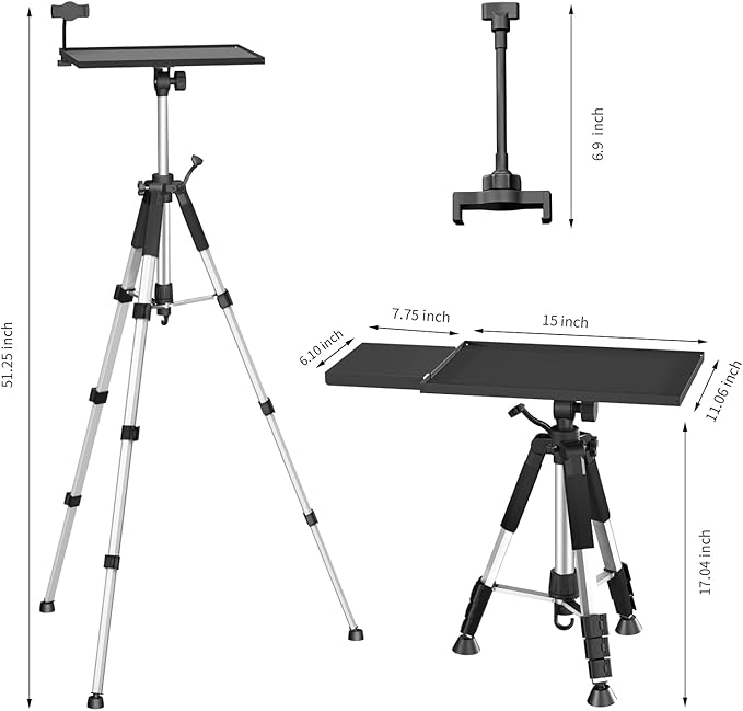 Facilife Projector Stand Tripod - Each Leg Height Can Be Adjusted Independently, Adjustable Height from 17.6 to 51.4 Inches