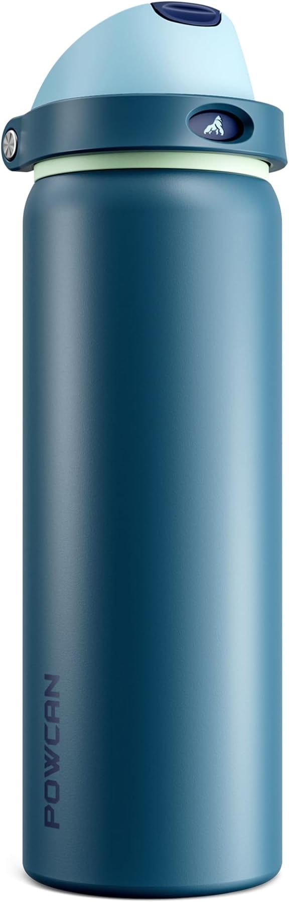 POWCAN 32 oz Insulated Water Bottle: 2-in-1 Lid with Push-Button Spout & Quick-Flip Straw, Leakproof, Cold 24Hrs, Car Cupholder, Stainless Steel Cup for Sports, School, Travel, Camping (Denim Blue)